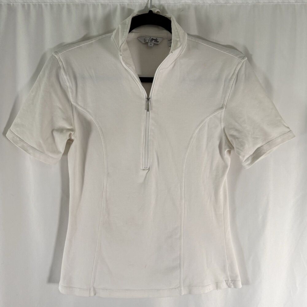 Goode Rider 1/4 Zip Top Women's Medium White Short Sleeve Zip Up Pullover